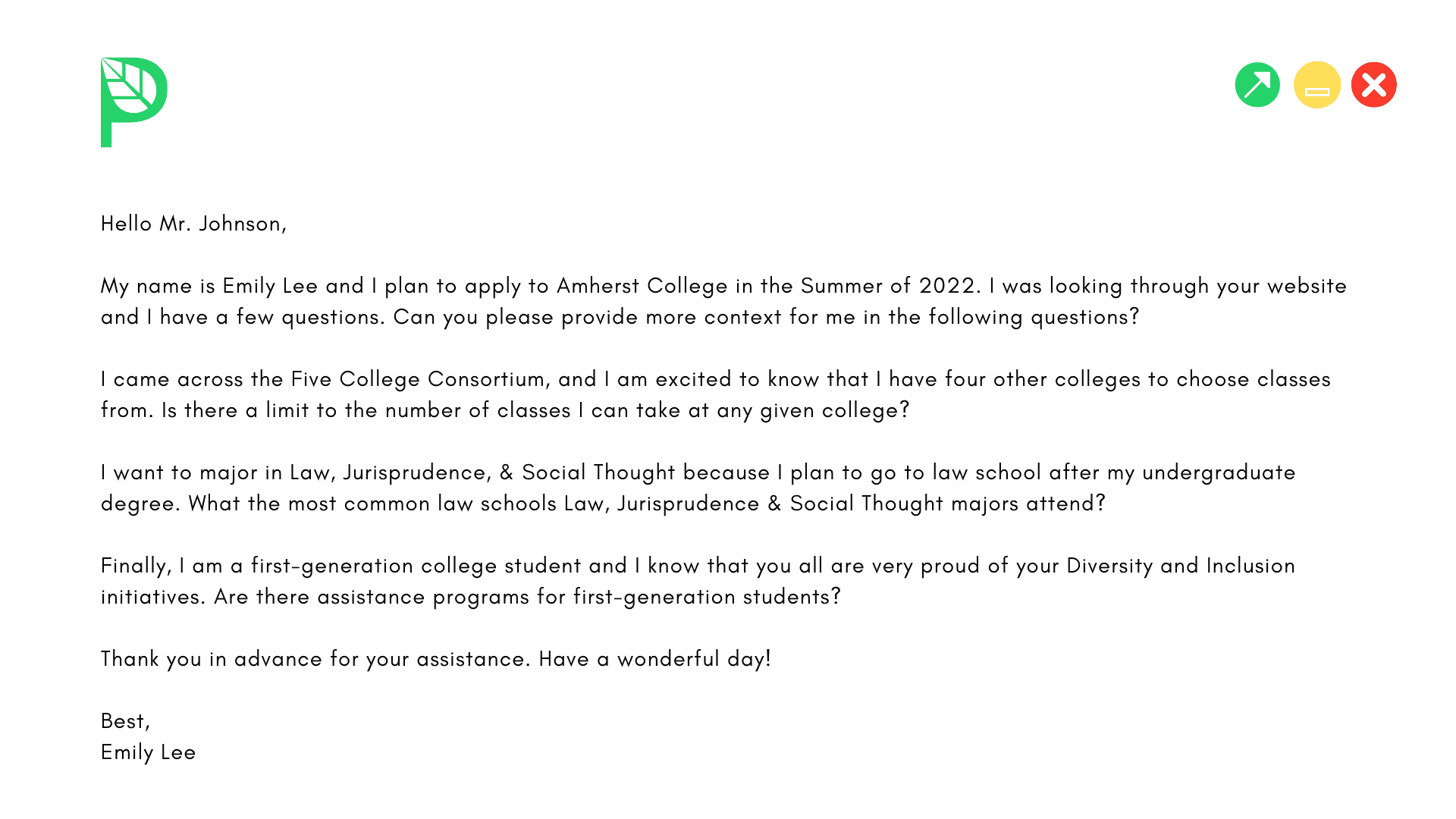 university application letter email