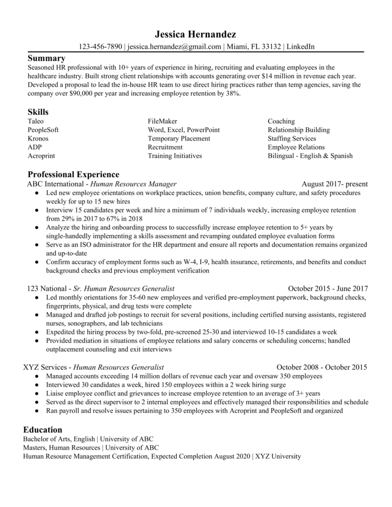 sample chronological resume