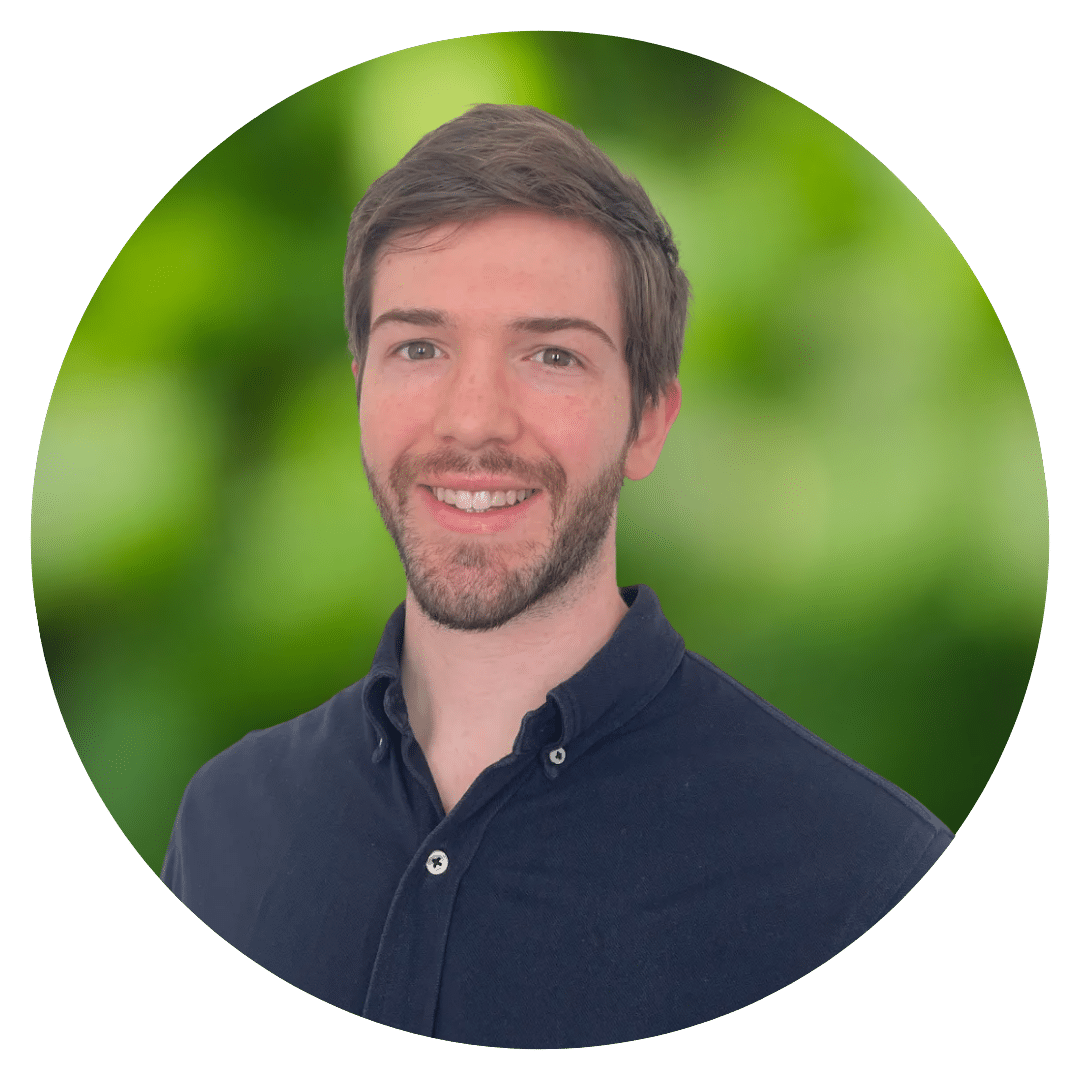 Circle cutout of Christian B.'s professional headshot, with a background of leaves