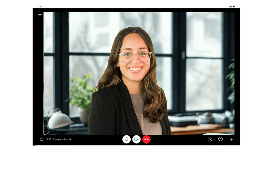 Cutout of a laptop showing a video call with a UC admissions coach smiling at the screen