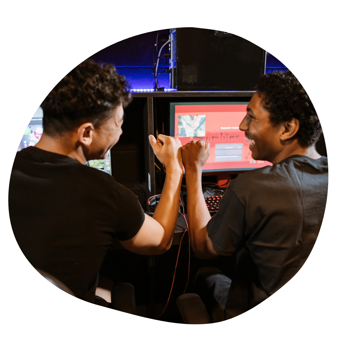 College students collaborating on game development project