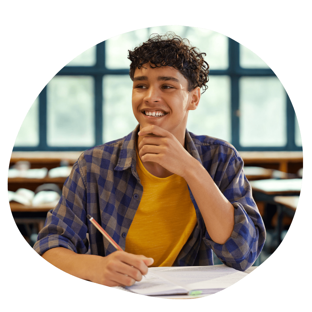 Confident student smiling while preparing for college applications with support