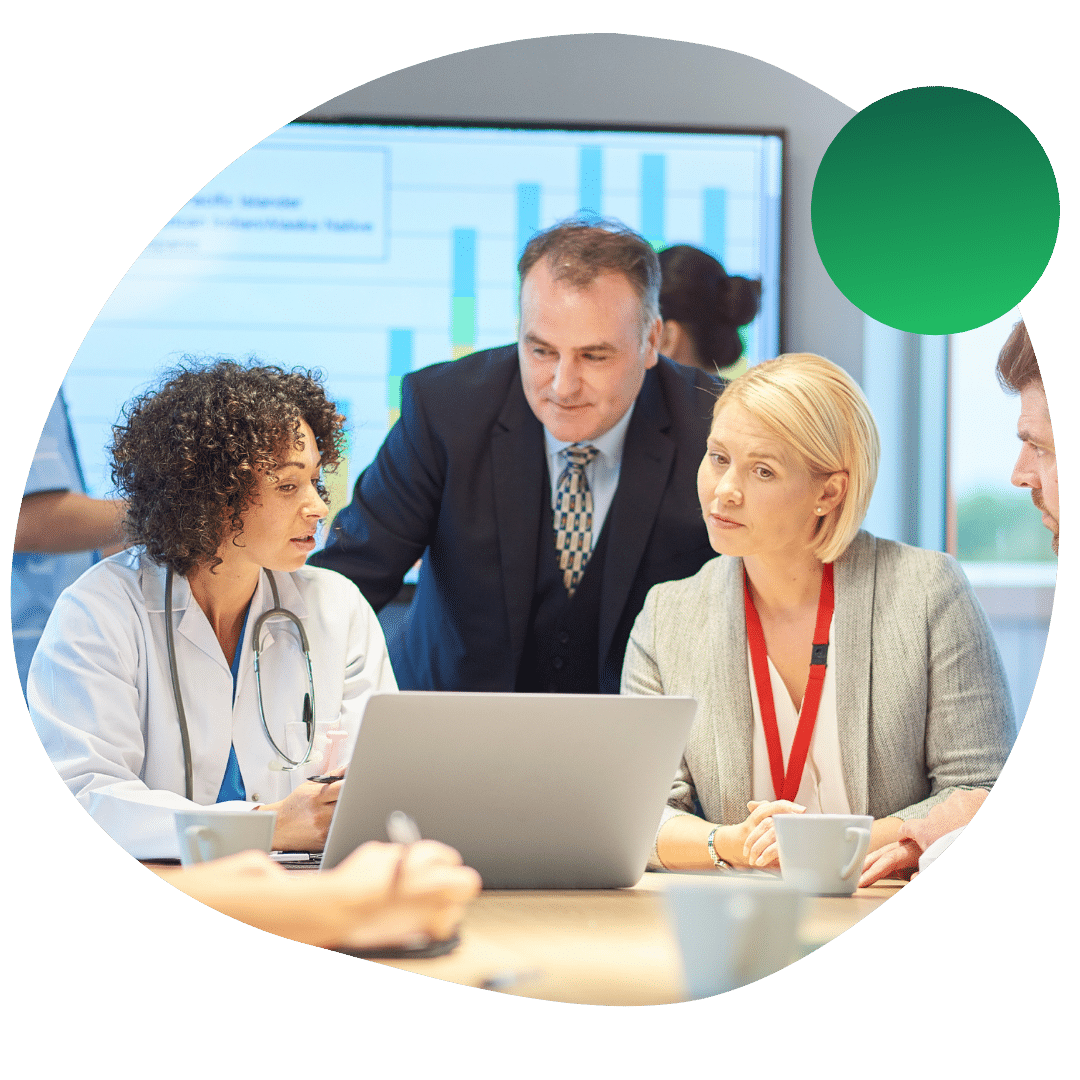 Healthcare administrators collaborating on quality improvement initiatives