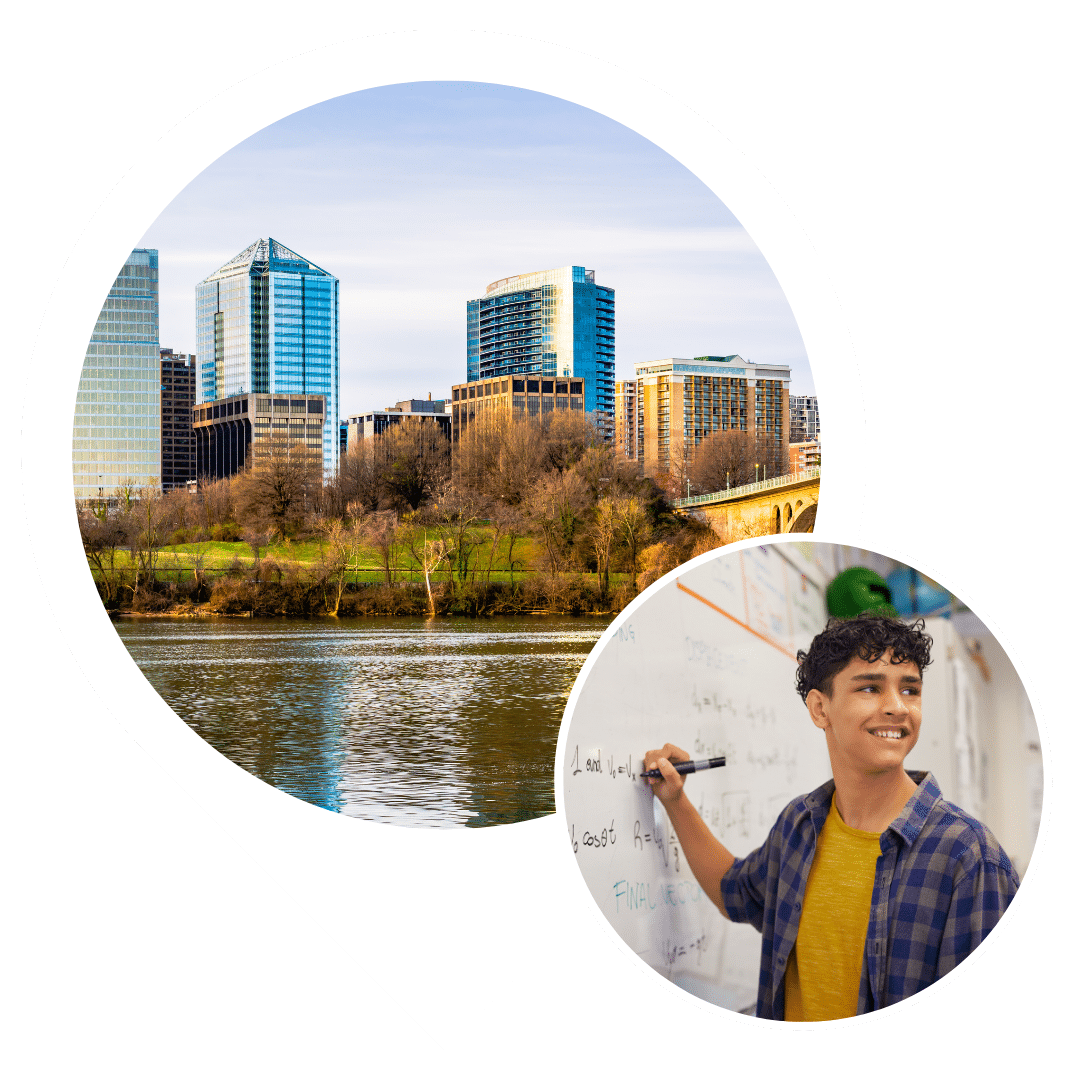 Image of Arlington, VA with a smiling NoVA high school student