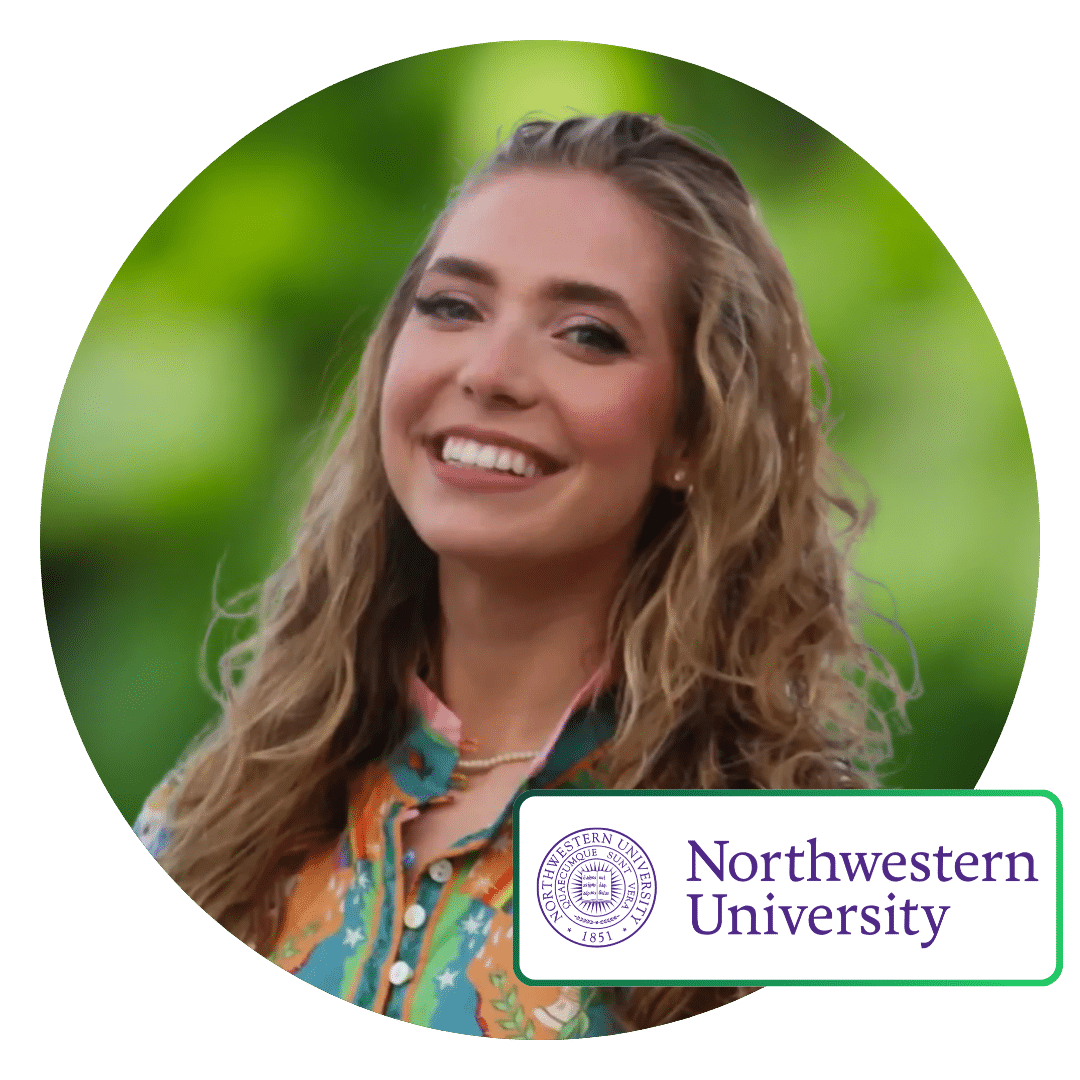 Prepory Coach Julia with the Northwestern University school logo