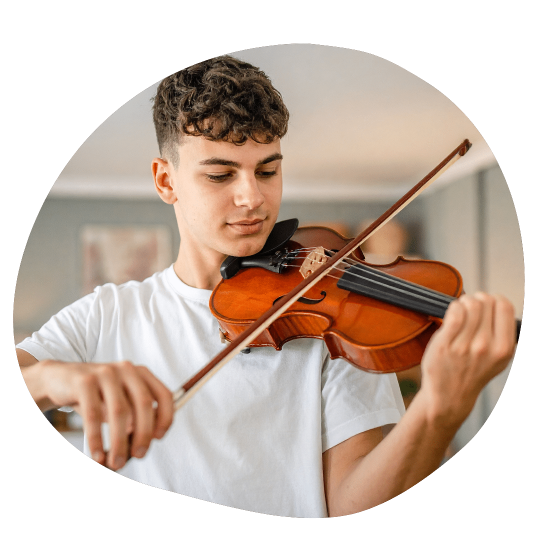Music student auditioning by playing the violin